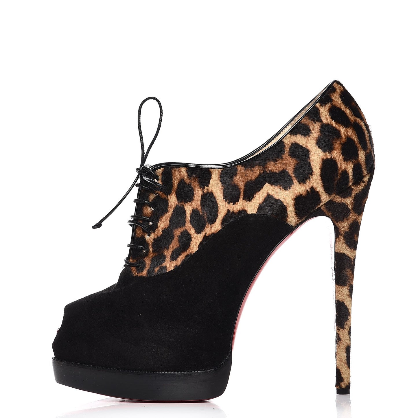 Pony Hair Suede Miss Poppins 140 Peep Toe Platform Booties 40.5 Version Leopard