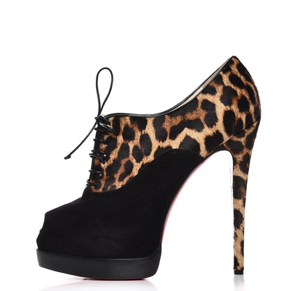 Christian Louboutin Pony Hair Suede Miss Poppins 140 Peep Toe Platform Booties 40.5 Version Leopard 1 of 9