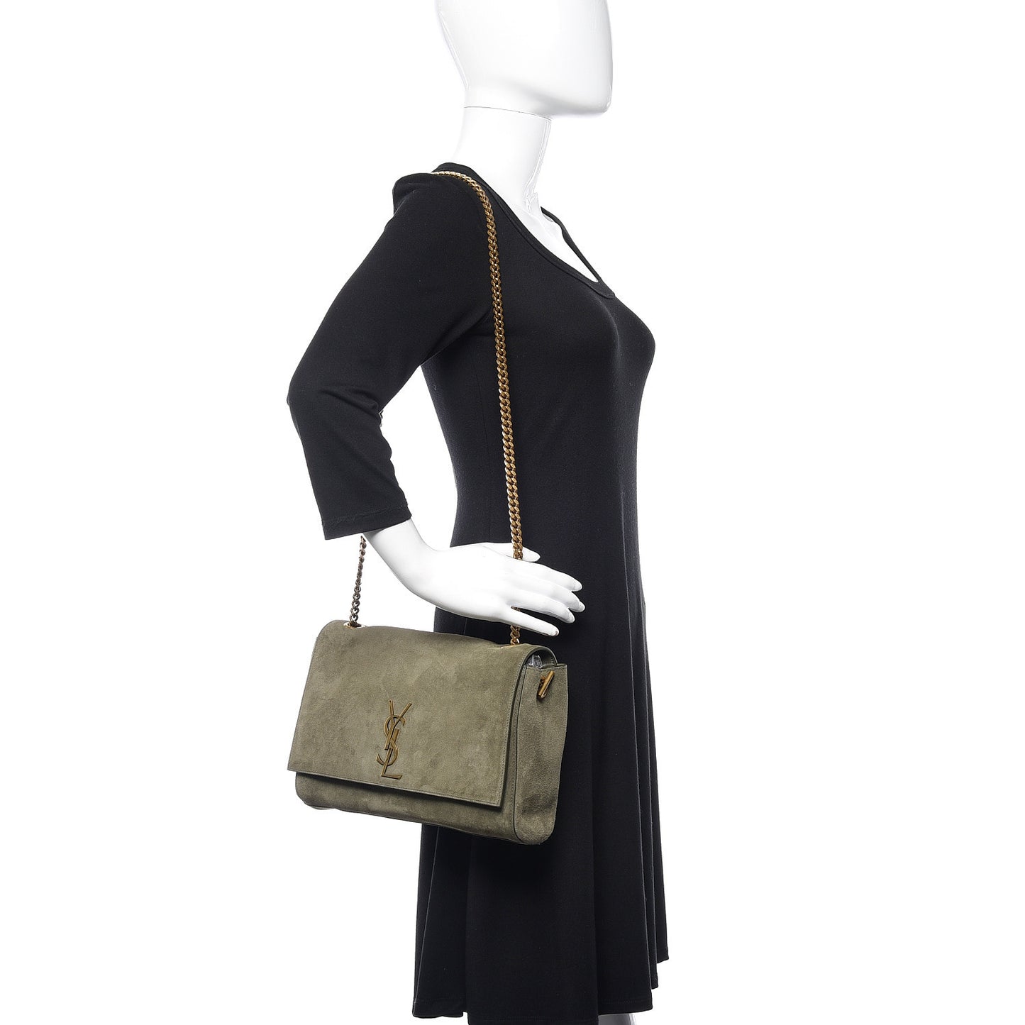 Smooth Calfskin Suede Medium Reversible Monogram Kate Satchel Olive