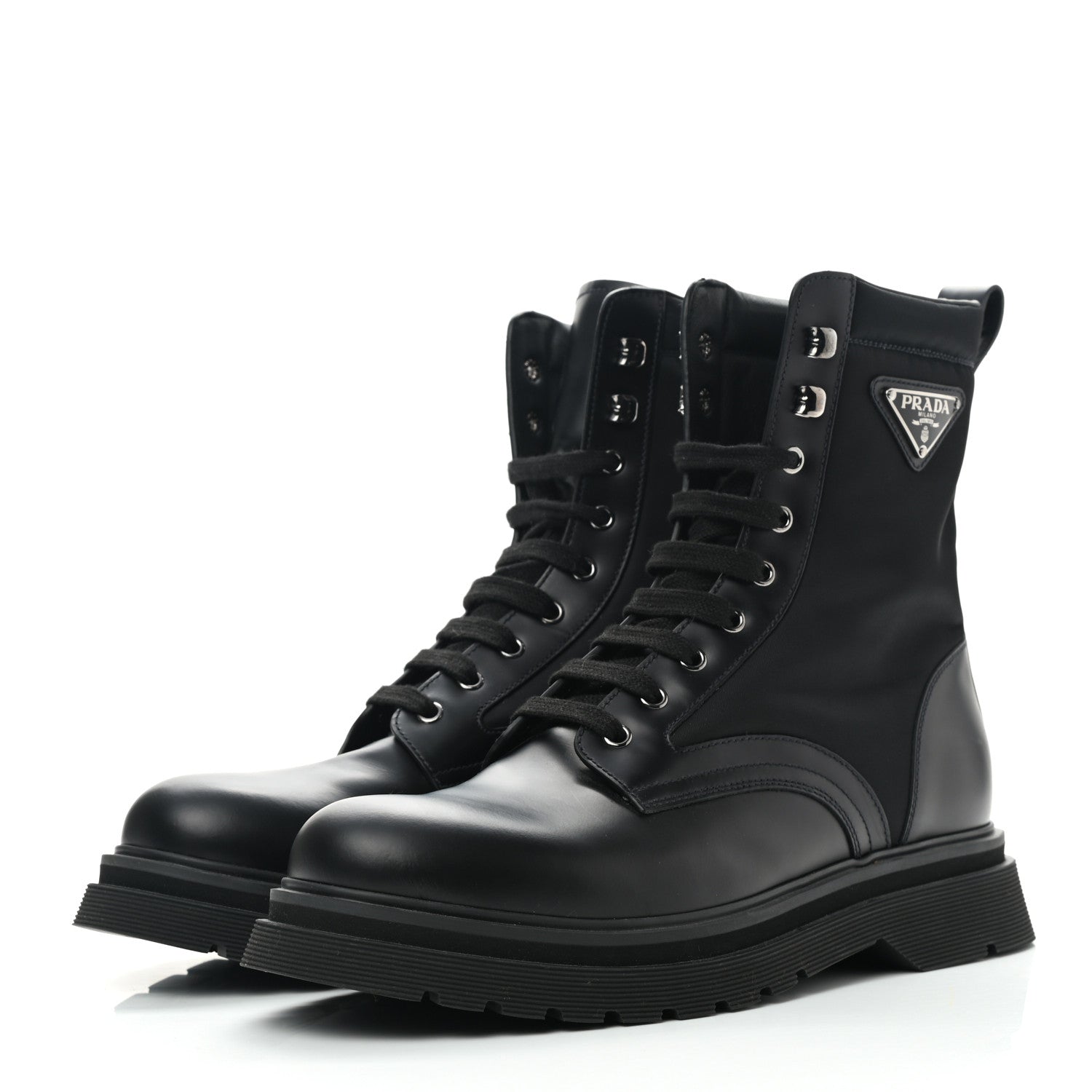 Prada Spazzolato Rois Re-Nylon Triangle Logo Mens Combat Boots 8 Black 3 of 7