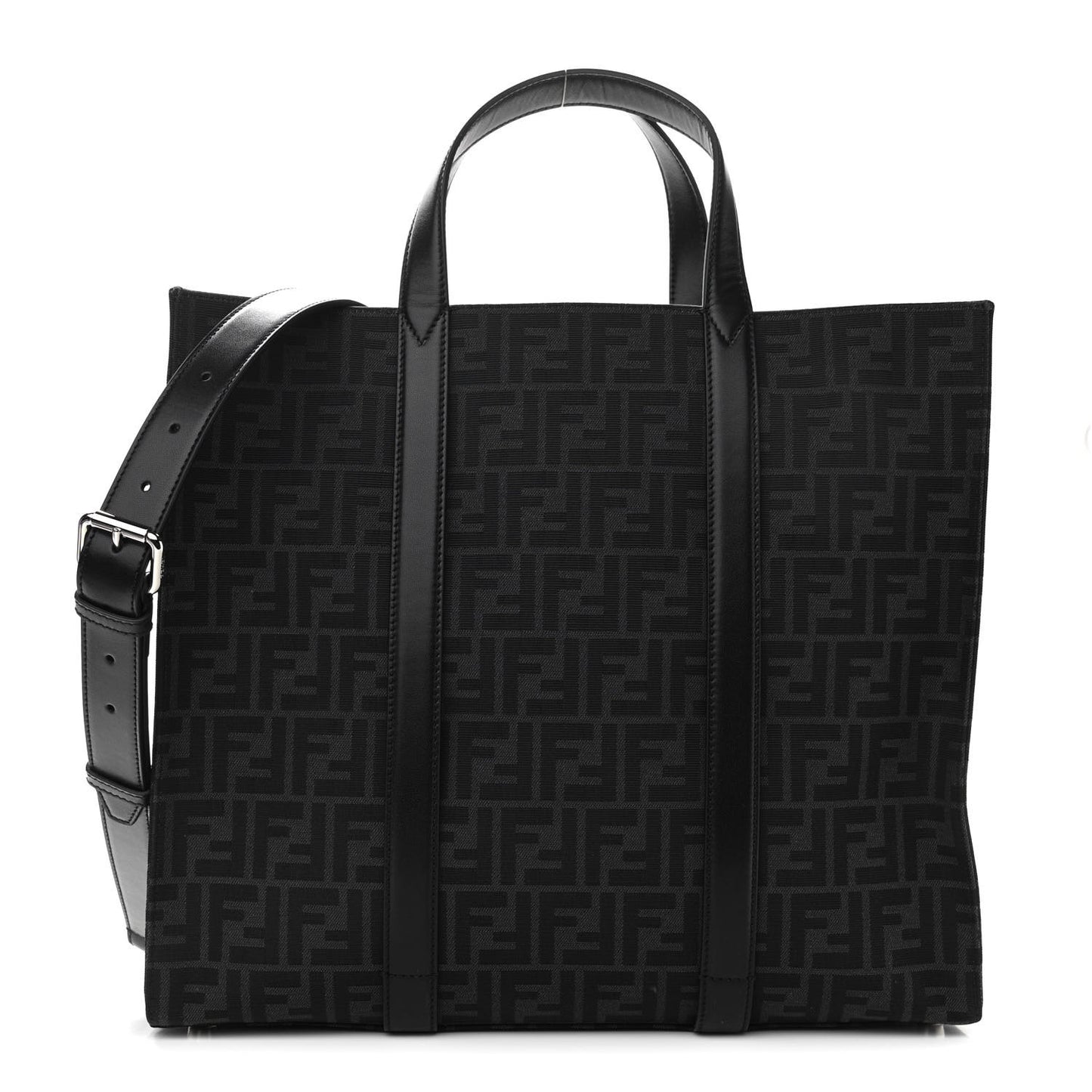 Recycled Fabric Jacquard Vitello Astro FF 1974 Shopping Tote Asfalto Black