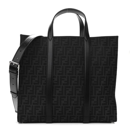 Fendi Recycled Fabric Jacquard Vitello Astro FF 1974 Shopping Tote Asfalto Black 1 of 11