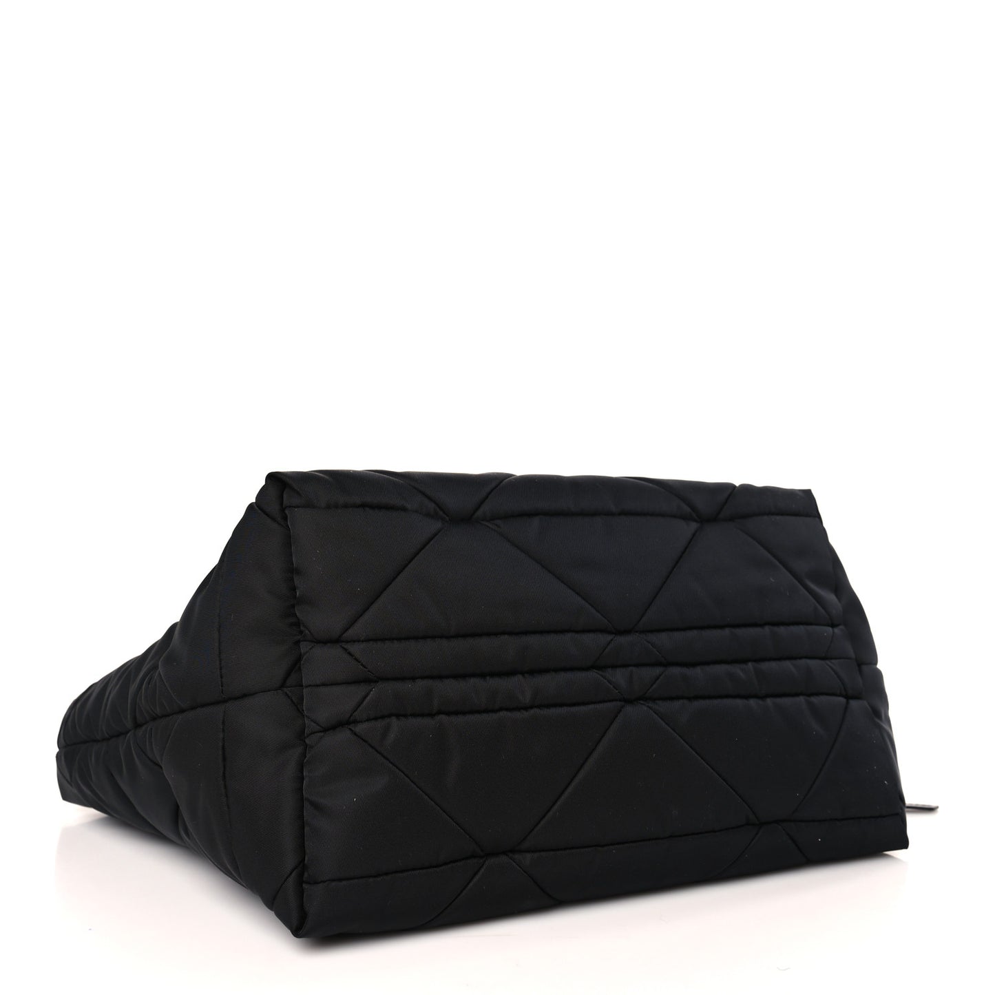 Re-Nylon Nappa Triangle Quilted Padded Small Double Handled Zip Tote Black