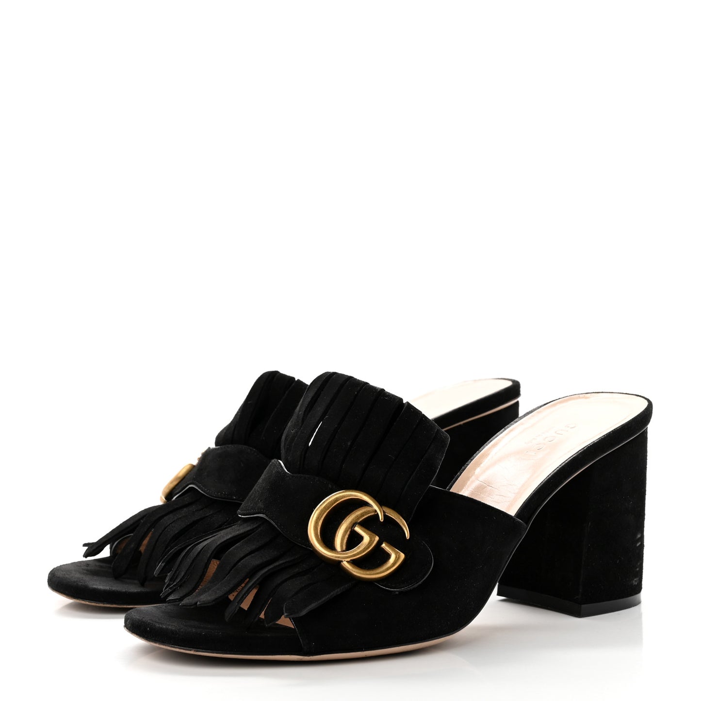 Kid Scamosciato GG Marmont Fringe 75mm Slide Sandals 40 Black