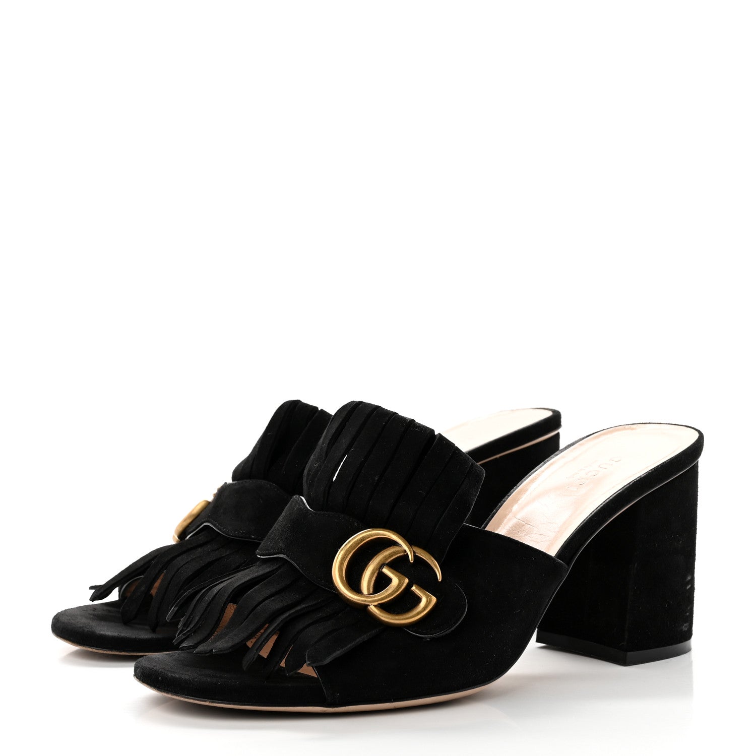 Gucci Kid Scamosciato GG Marmont Fringe 75mm Slide Sandals 40 Black 3 of 8