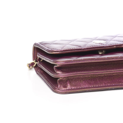 Chanel Iridescent Lambskin Quilted Mini Wallet On Chain WOC Purple 8 of 11