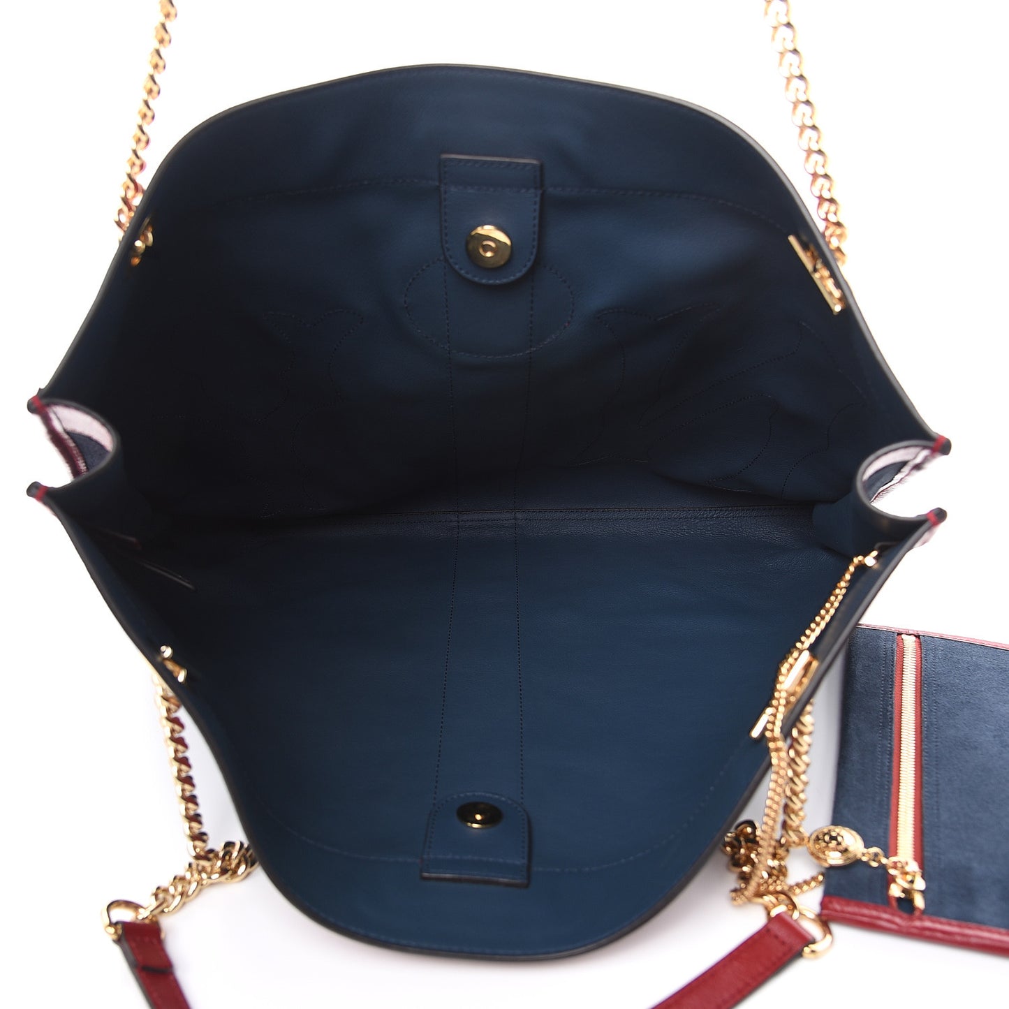 X MLB Suede Calfskin NY Yankees Large Rajah Chain Tote New Blue Romantic Cherry