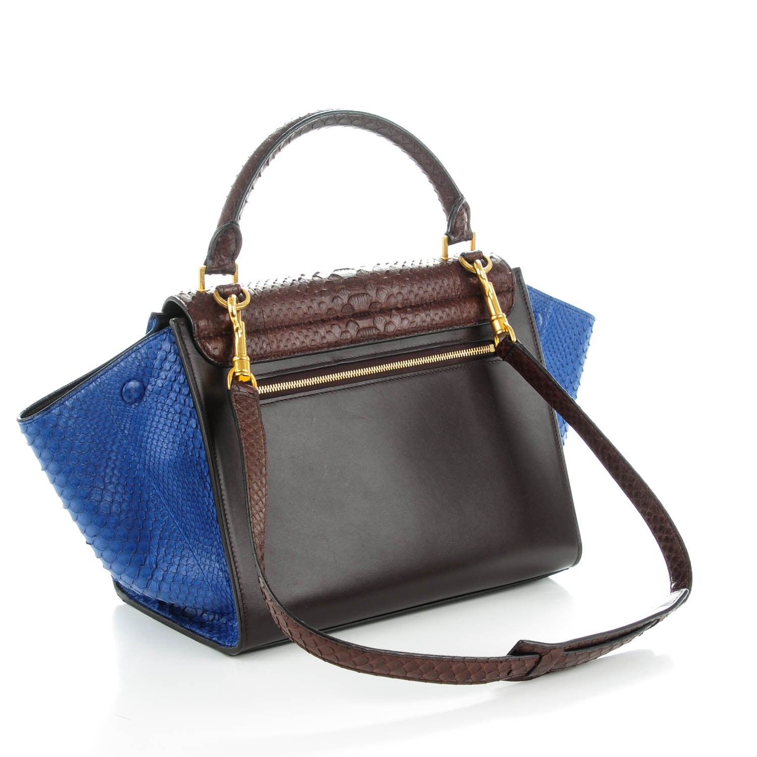 Celine Python Calfskin Small Tri-Color Trapeze Blue Brown 3 of 10