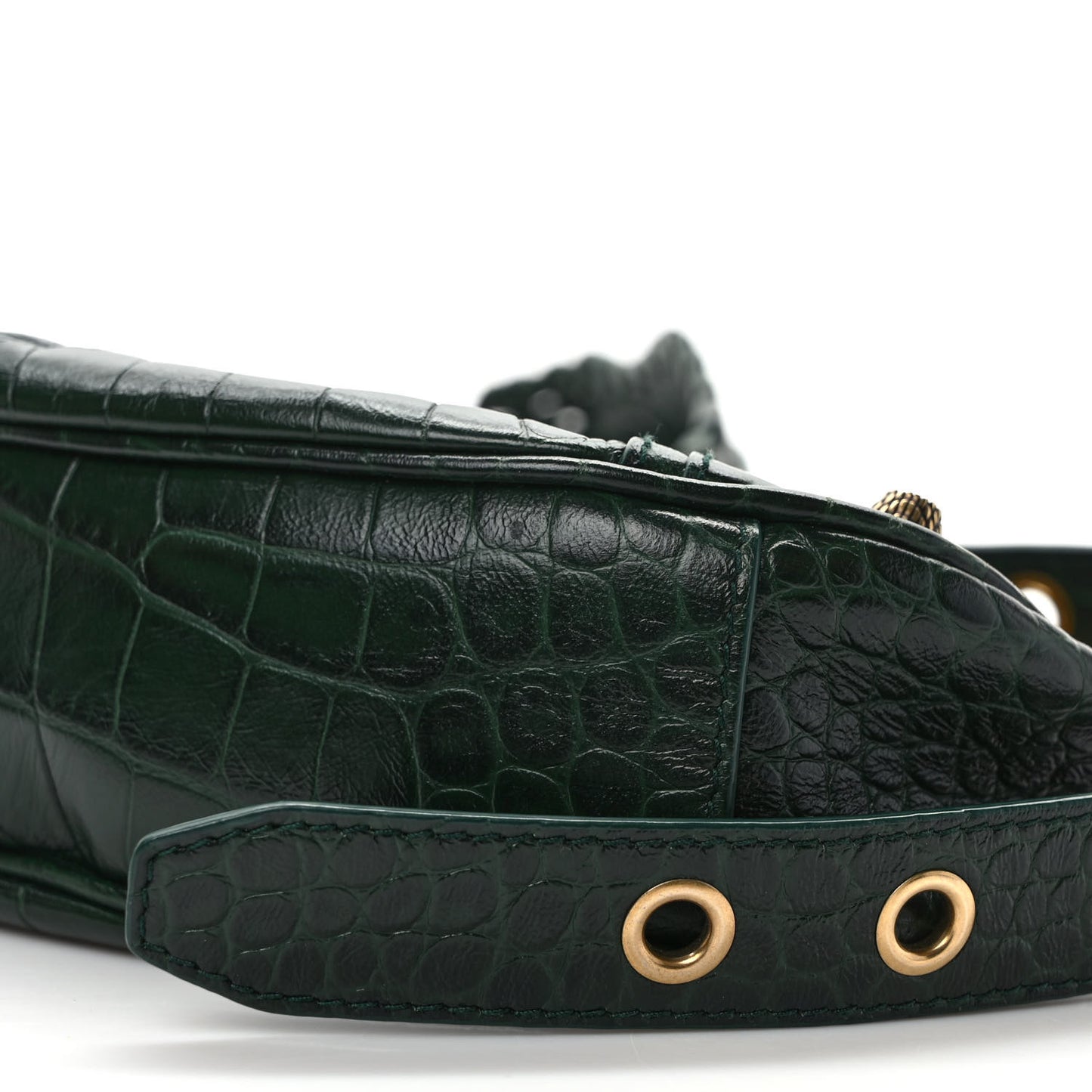 Extra Supple Calfskin Crocodile Embossed Le Cagole Shoulder Bag XS Forest Green