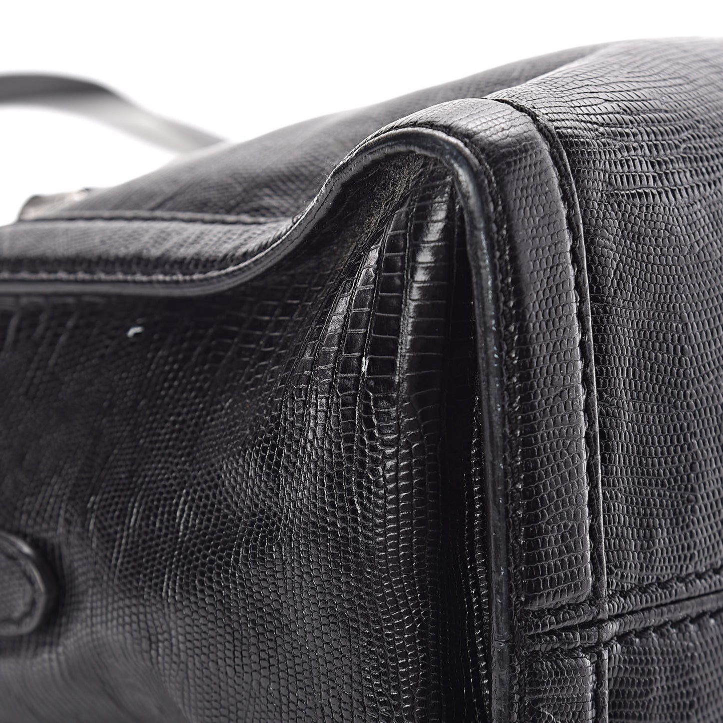 Calfskin Lizard Embossed Small Skull Padlock Zip Around Tote Black