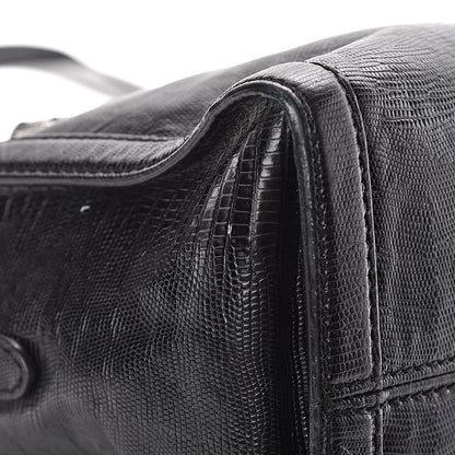Alexander McQueen Calfskin Lizard Embossed Small Skull Padlock Zip Around Tote Black 11 of 12