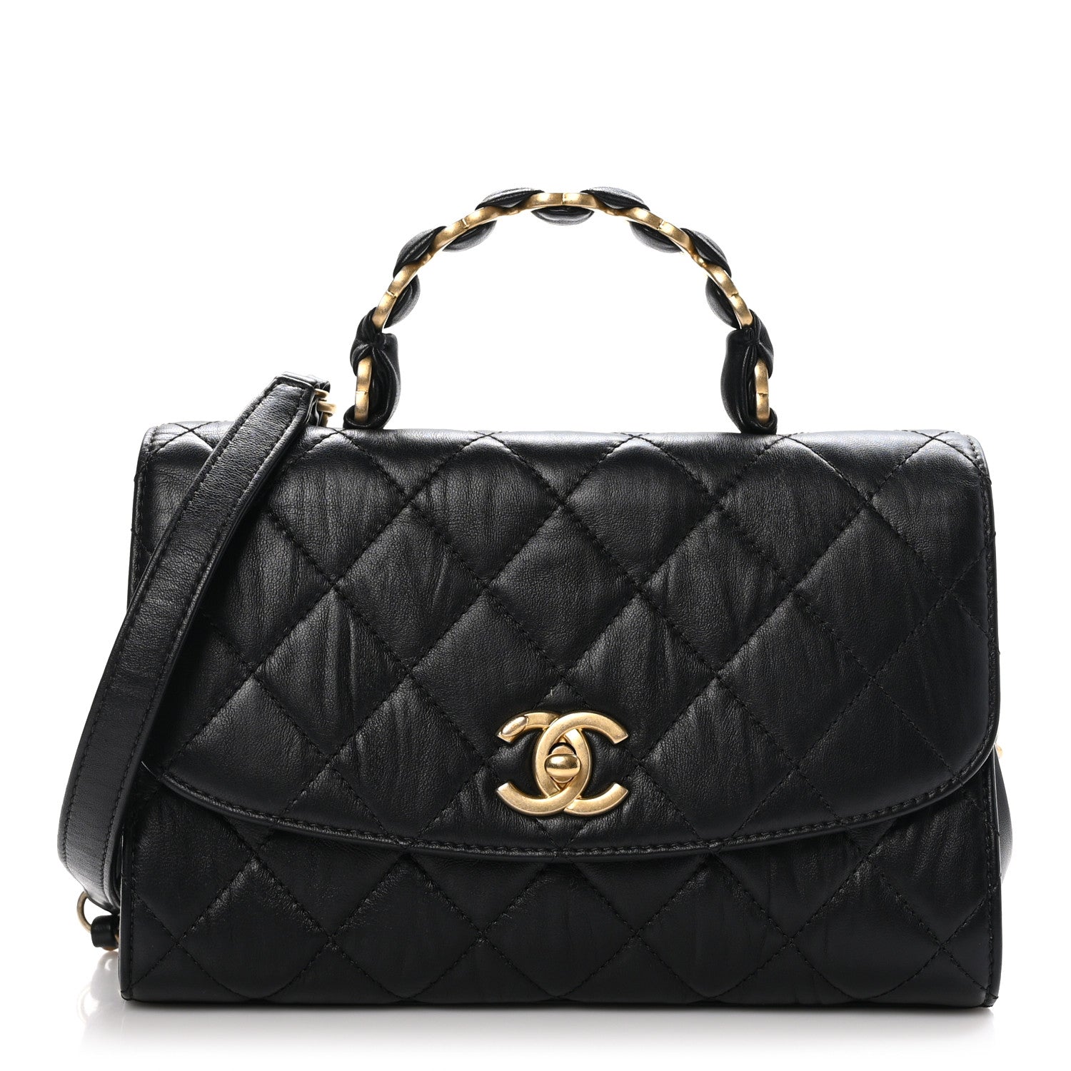 Chanel Crumpled Lambskin Quilted Small CC Links Top Handle Flap Black 1 of 11