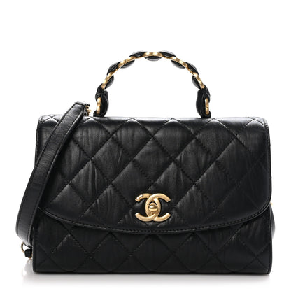 Chanel Crumpled Lambskin Quilted Small CC Links Top Handle Flap Black 1 of 11