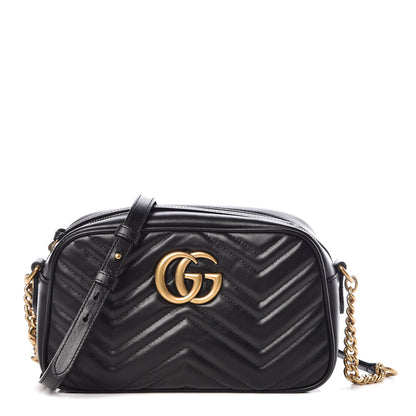 Gucci Calfskin Matelasse Small GG Marmont Chain Shoulder Bag Black 1 of 9
