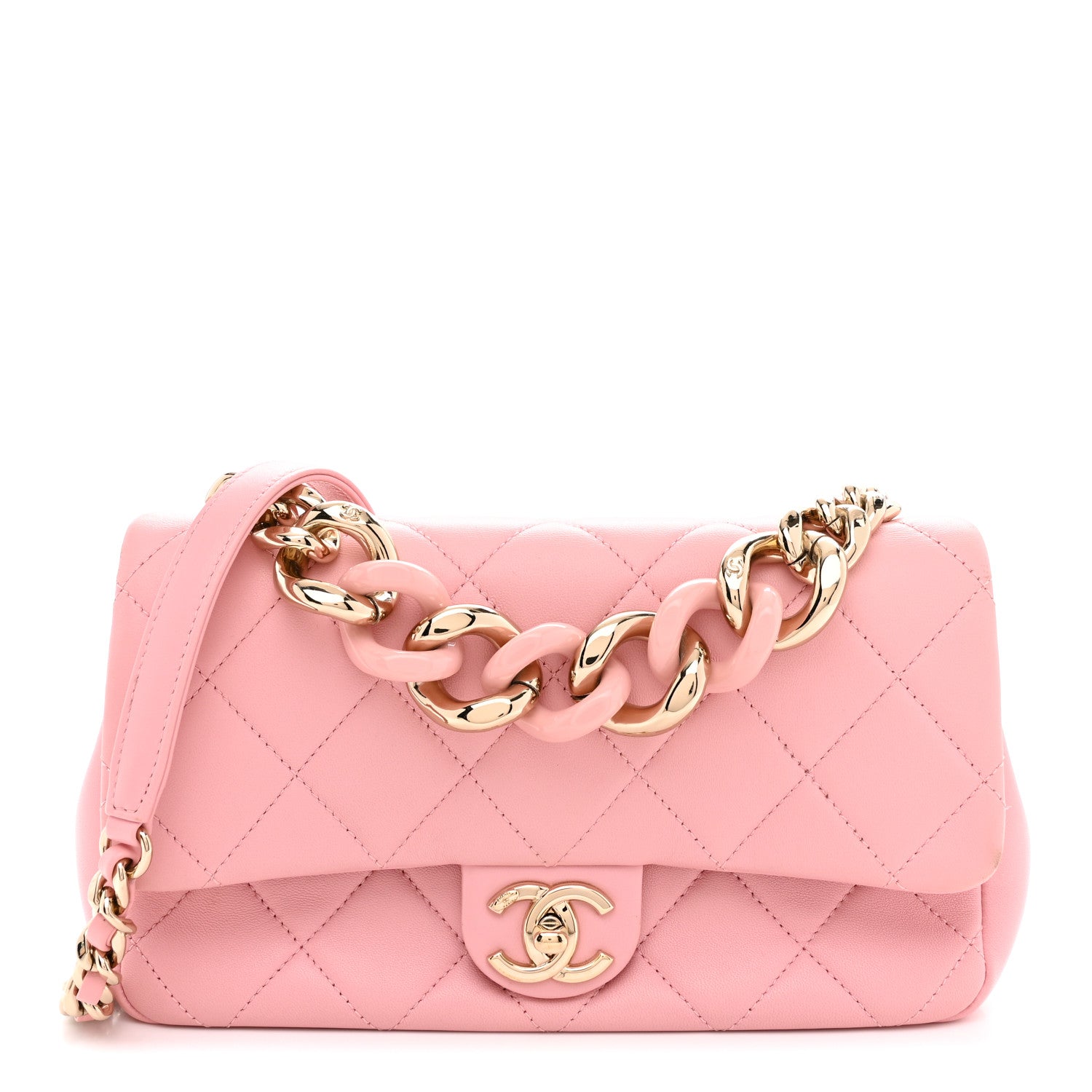 Chanel Lambskin Quilted Resin Bi-Color Chain Flap Bag Pink 1 of 12