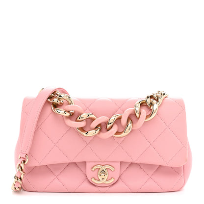 Chanel Lambskin Quilted Resin Bi-Color Chain Flap Bag Pink 1 of 12