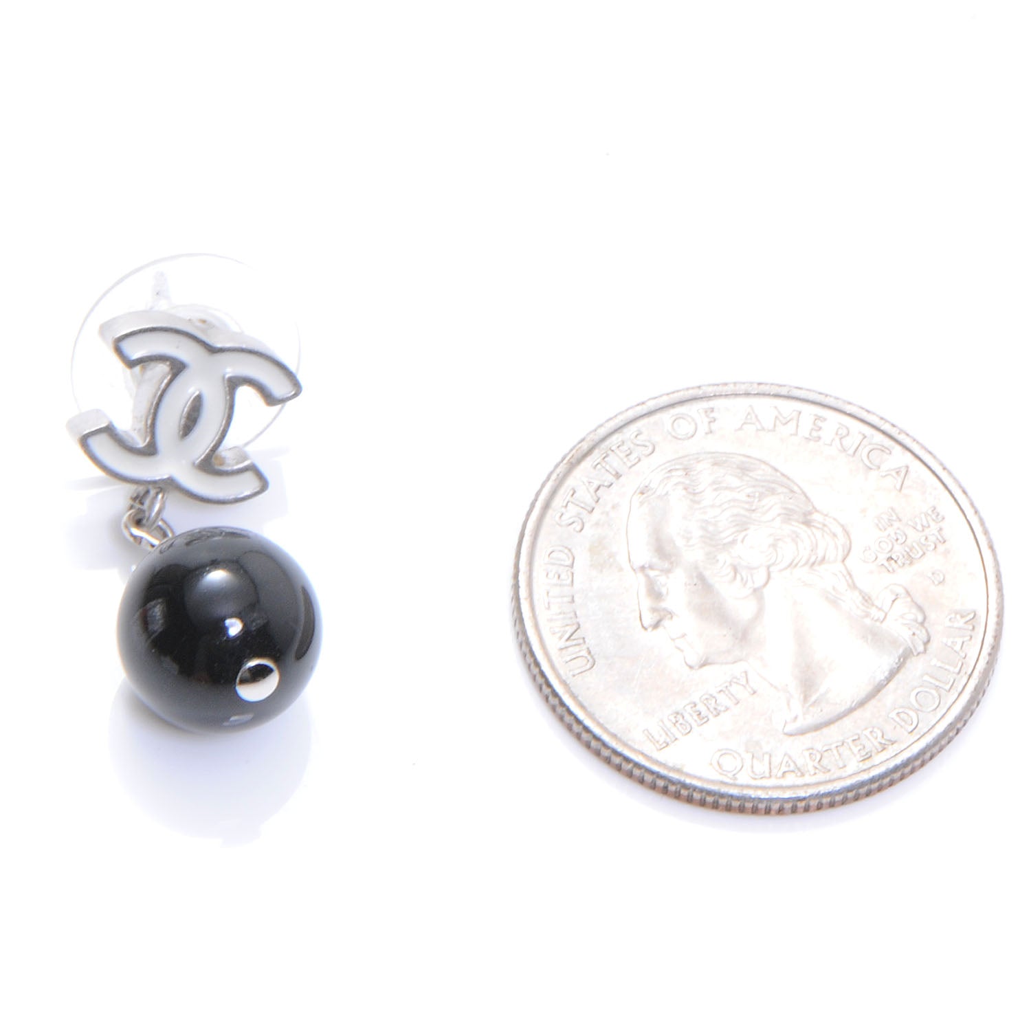 Chanel CC Resin Drop Earrings Black White 2 of 4