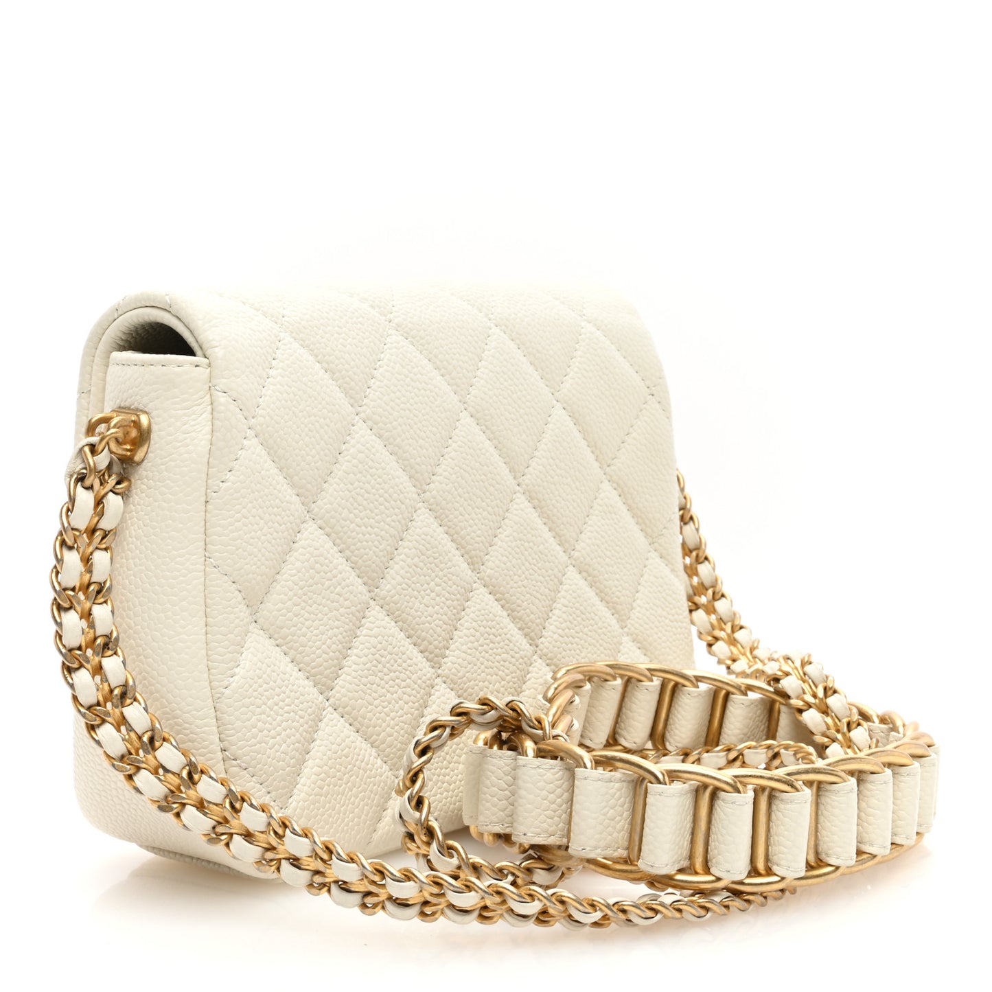 Caviar Quilted Mini Chain Soul Flap White