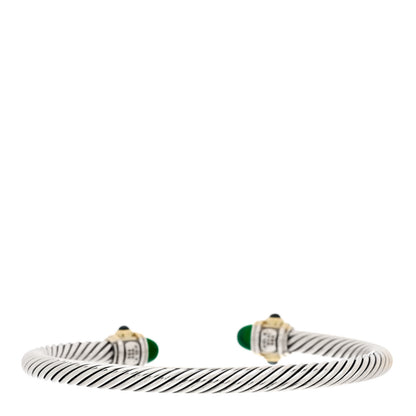 David Yurman Sterling Silver 14K Yellow Gold Green Onyx Chrome Diopside Blue Topaz 5mm Cable Renaissance Bracelet 2 of 3