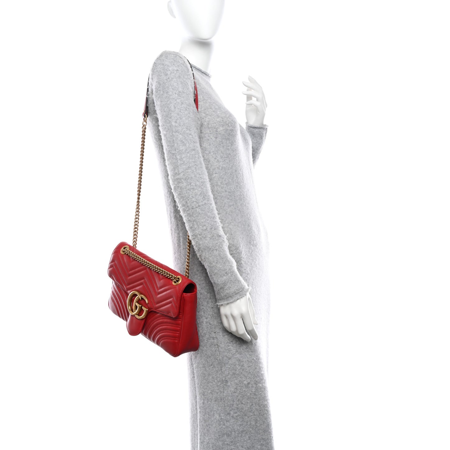 Calfskin Matelasse Medium GG Marmont Shoulder Bag Hibiscus Red