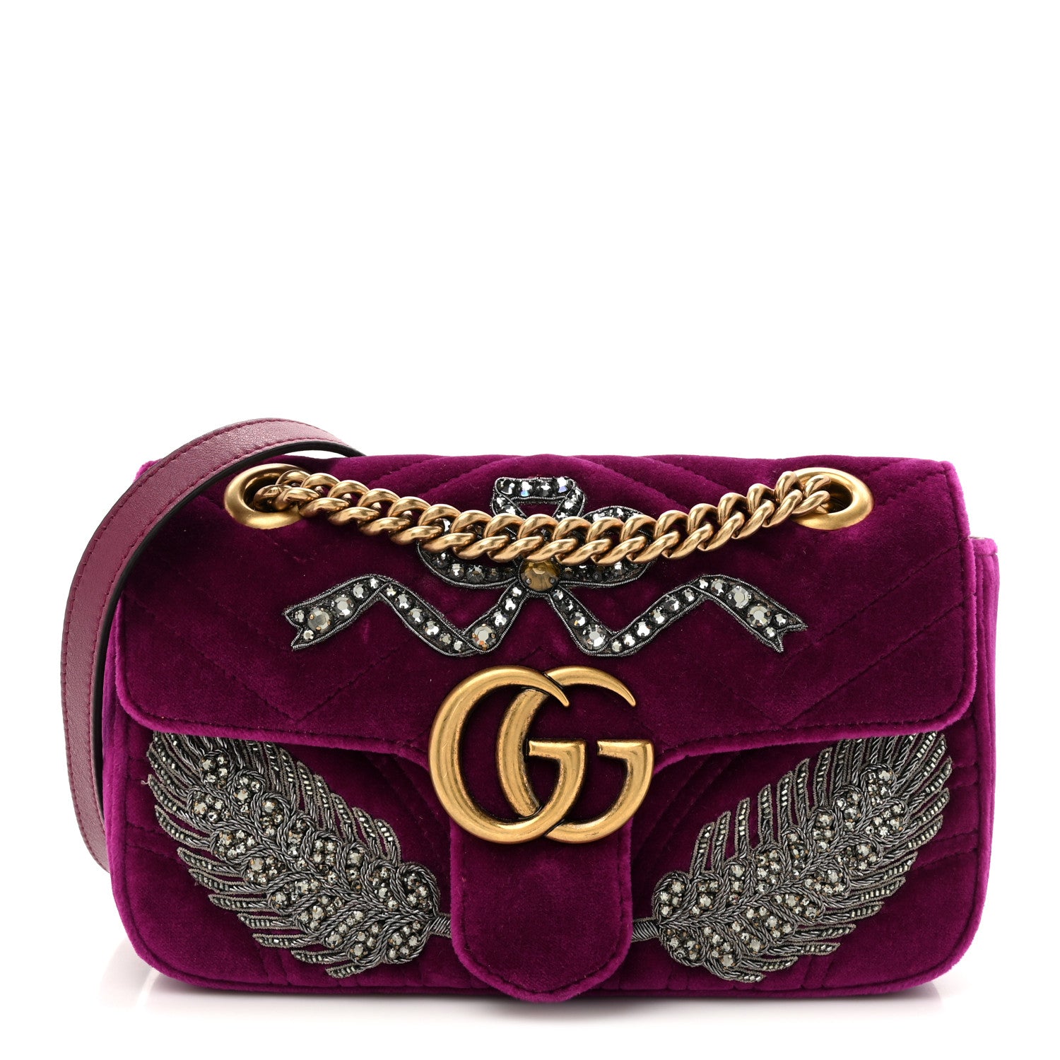 Gucci Velvet Matelasse Embroidered Mini GG Marmont Shoulder Bag Bordeaux 1 of 10