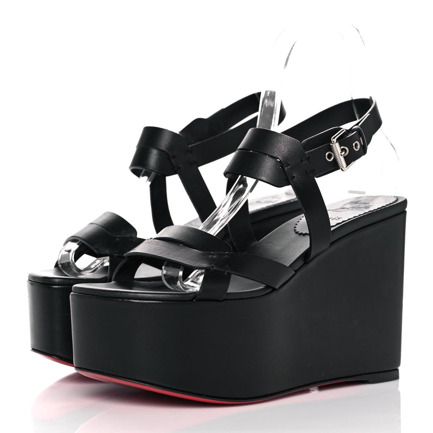 Calfskin Cavaleppa Wedge Sandals 36 Black