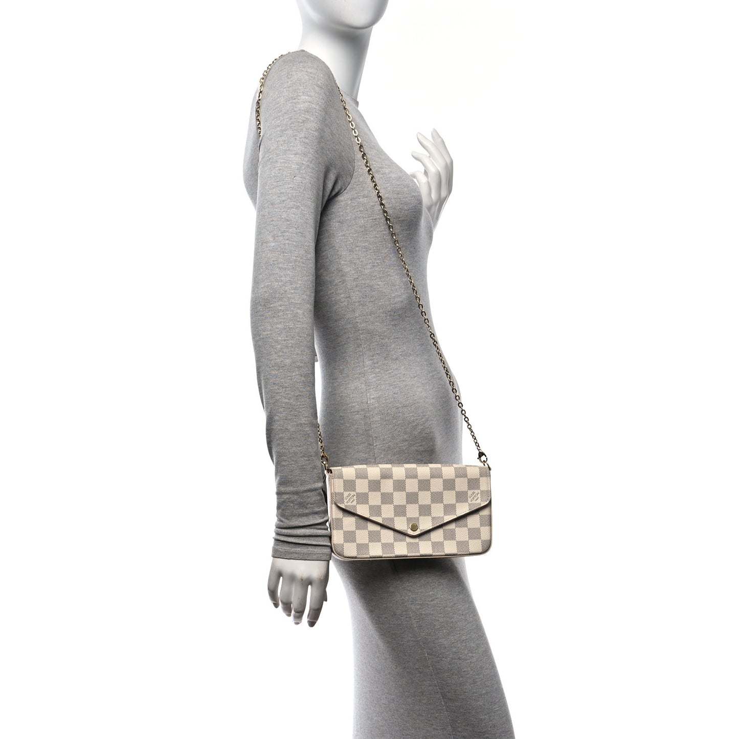 Damier Azur Pochette Felicie Chain Wallet Rose Ballerine