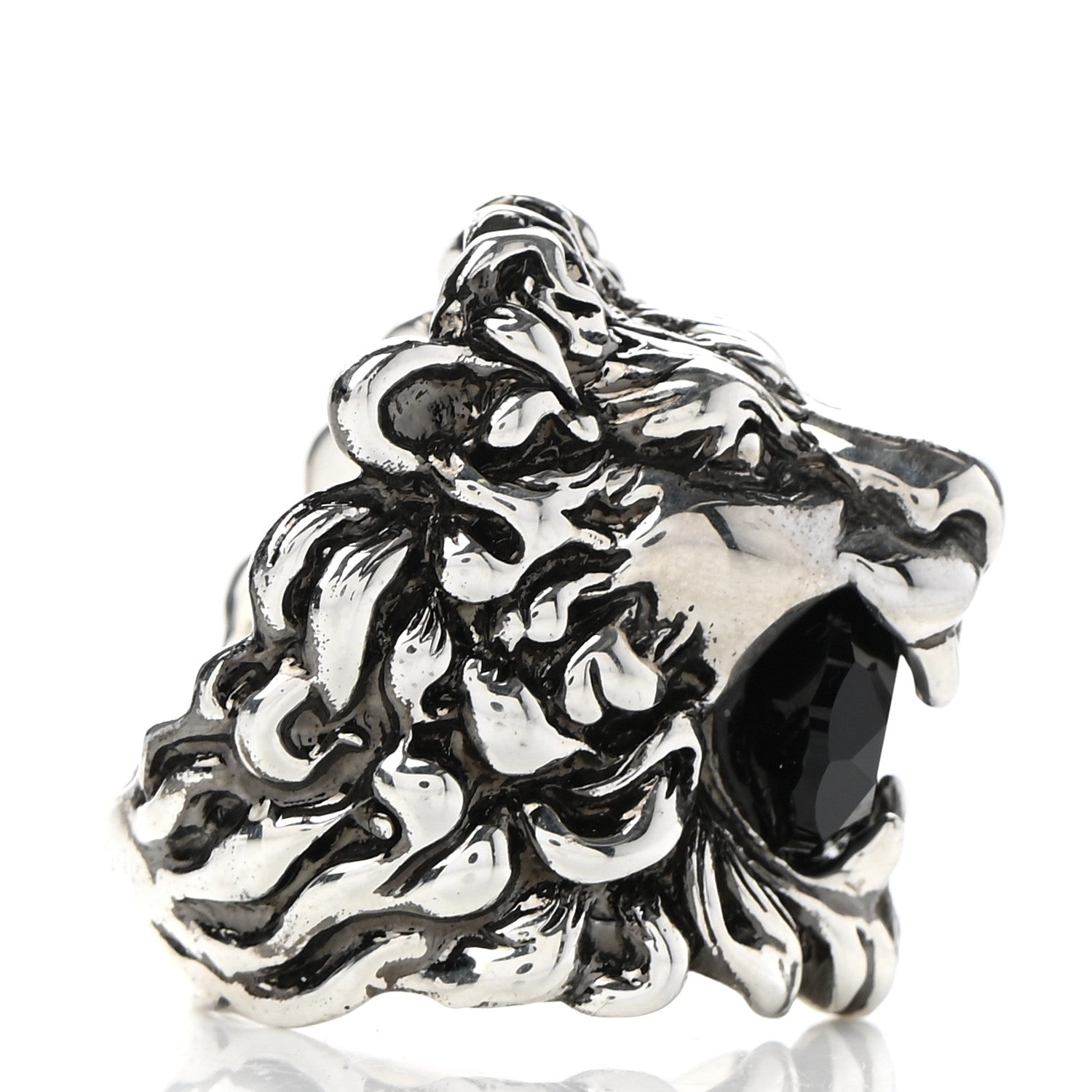 Gucci Metal Crystal Lion Head Ring 16 7.5 Black Aged Silver 4 of 7