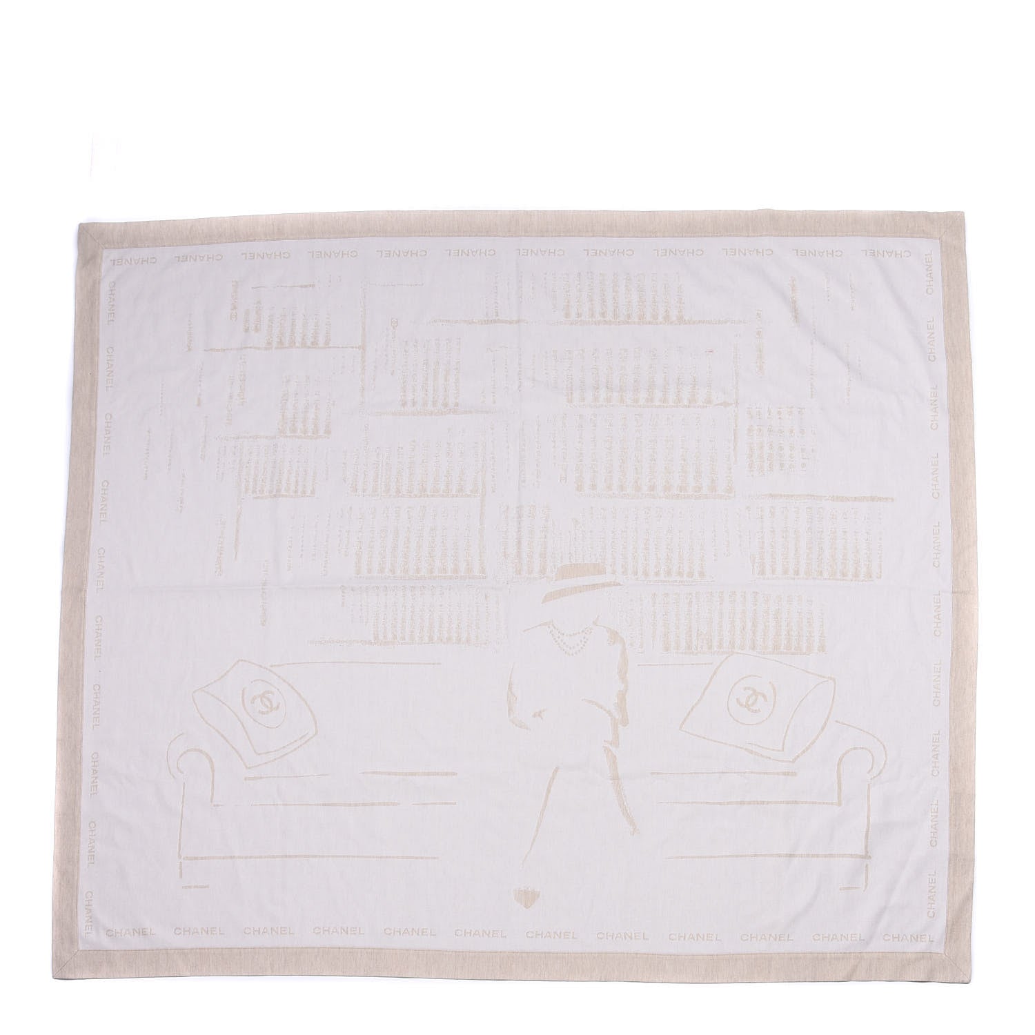 Chanel Wool Silk Coco Scarf Beige 1 of 4