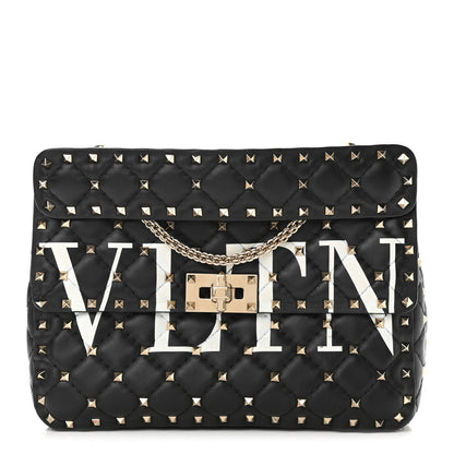 Valentino Garavani Lambskin VLTN Print Medium Rockstud Spike Shoulder Bag Black 1 of 10