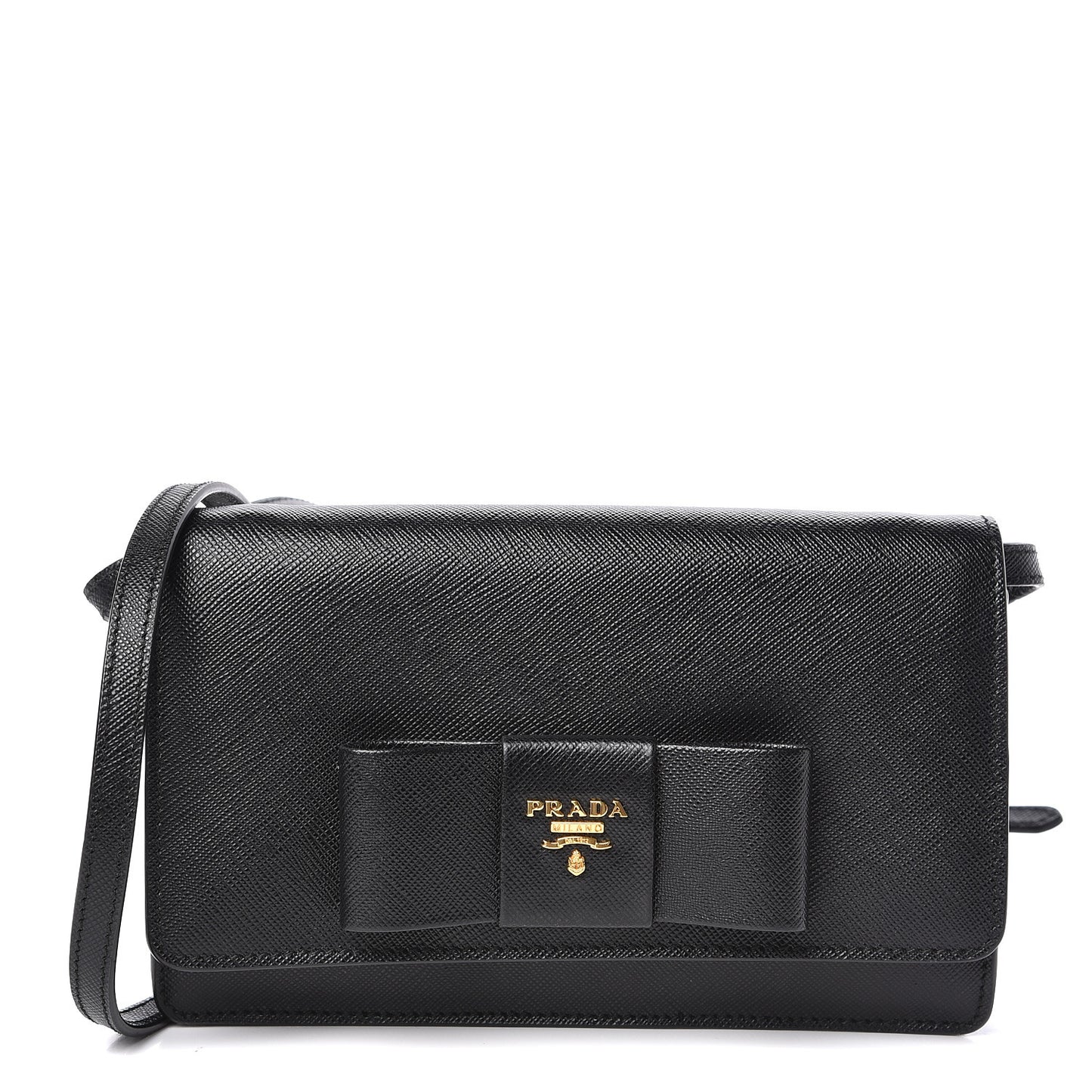 Saffiano Bow Flap Wallet Black