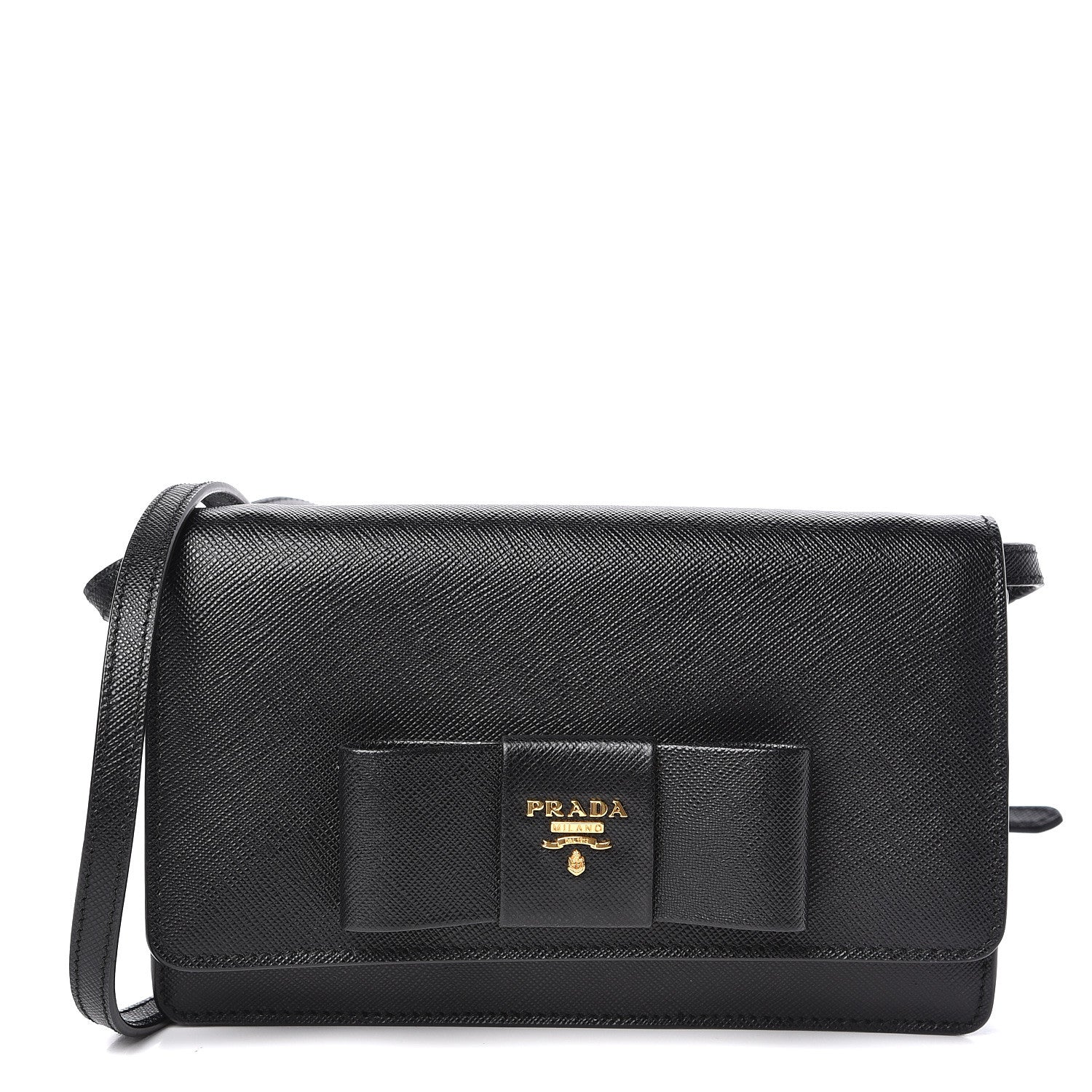 Prada Saffiano Bow Flap Wallet Black 1 of 9