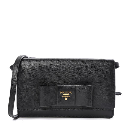 Prada Saffiano Bow Flap Wallet Black 1 of 9