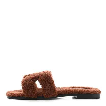 Hermes Woolskin Oran Sandals 39 Cognac 1 of 8