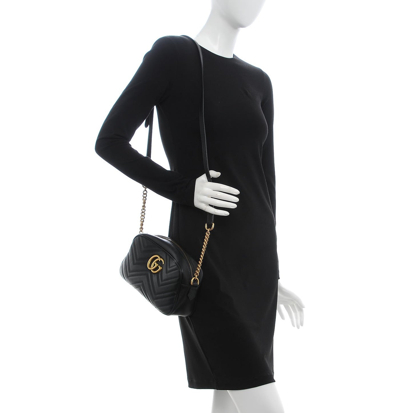 Calfskin Matelasse Small GG Marmont Chain Shoulder Bag Black