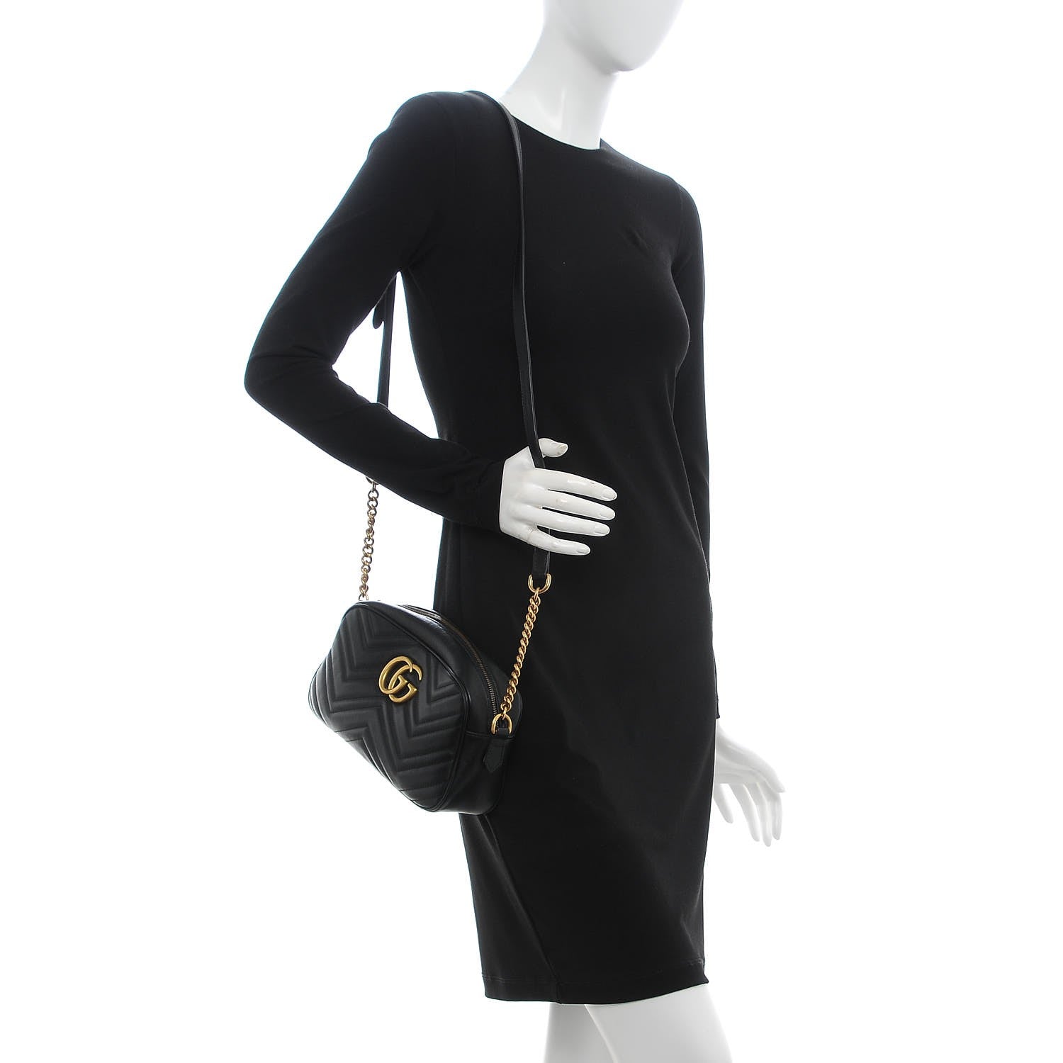 Gucci Calfskin Matelasse Small GG Marmont Chain Shoulder Bag Black 2 of 8