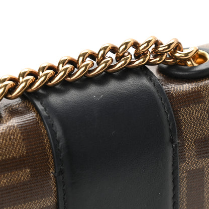 Fendi Glazed Fabric Vitello Century FF 1974 Stamp Patch Mini Double F Crossbody Bag Mogano Panna Black 10 of 10