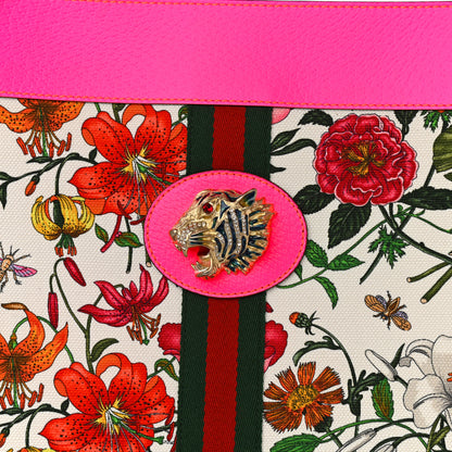 Gucci Canvas Flora Large Rajah Chain Tote White Multicolor Fuxia Fluo 10 of 12