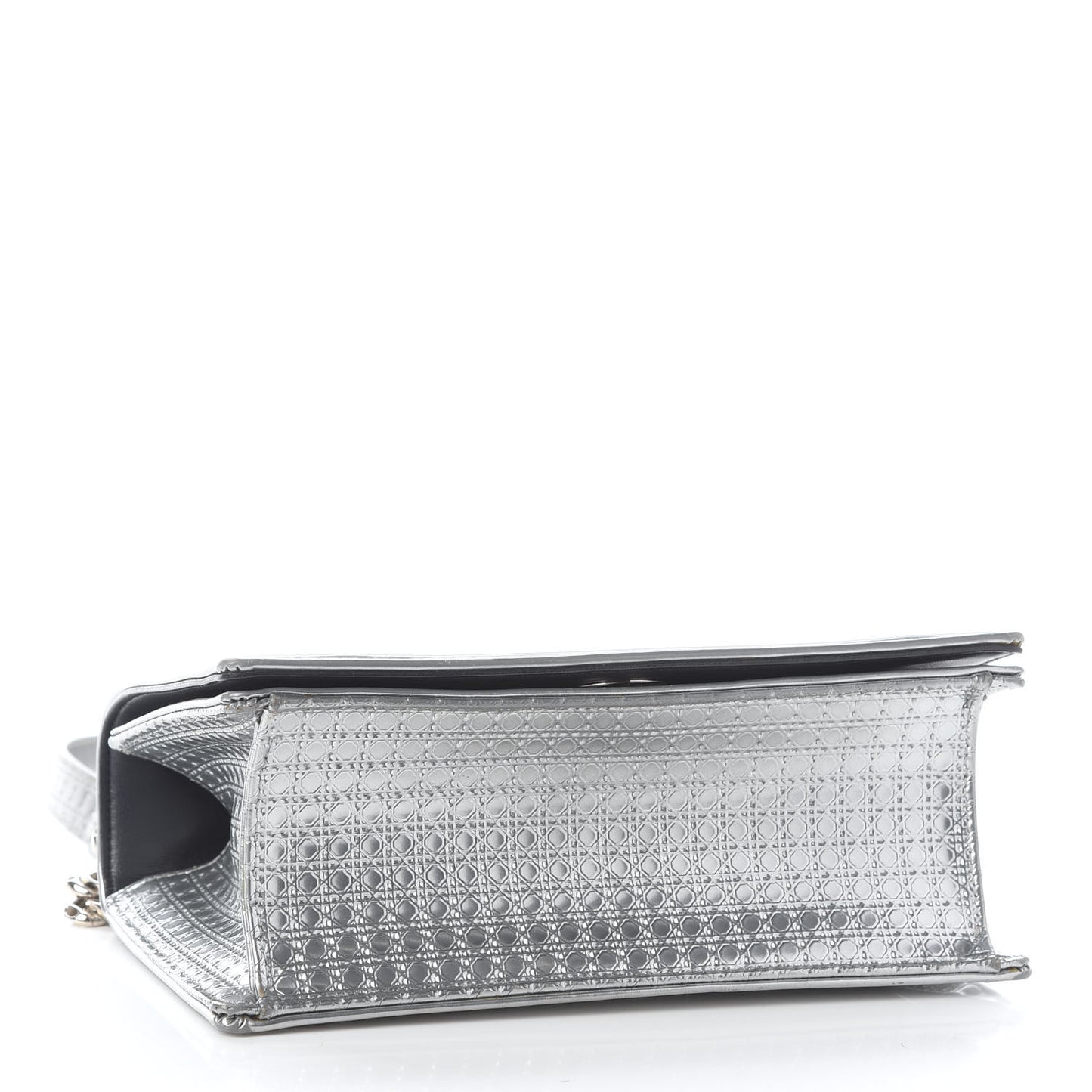Metallic Patent Micro-Cannage Small Diorama Flap Bag Silver
