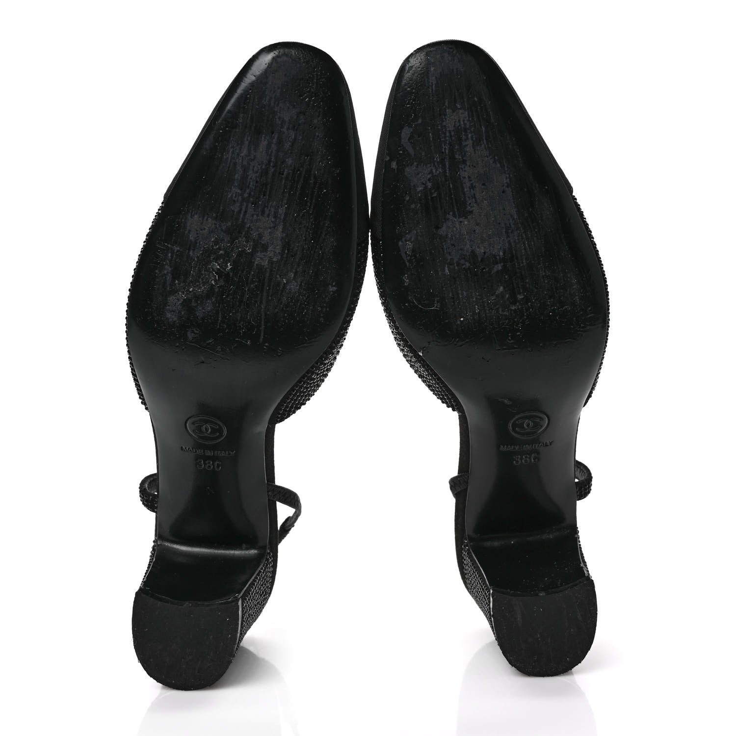 Chanel Strass Grosgrain Cap Toe CC Slingback Pumps 38 Black 5 of 7