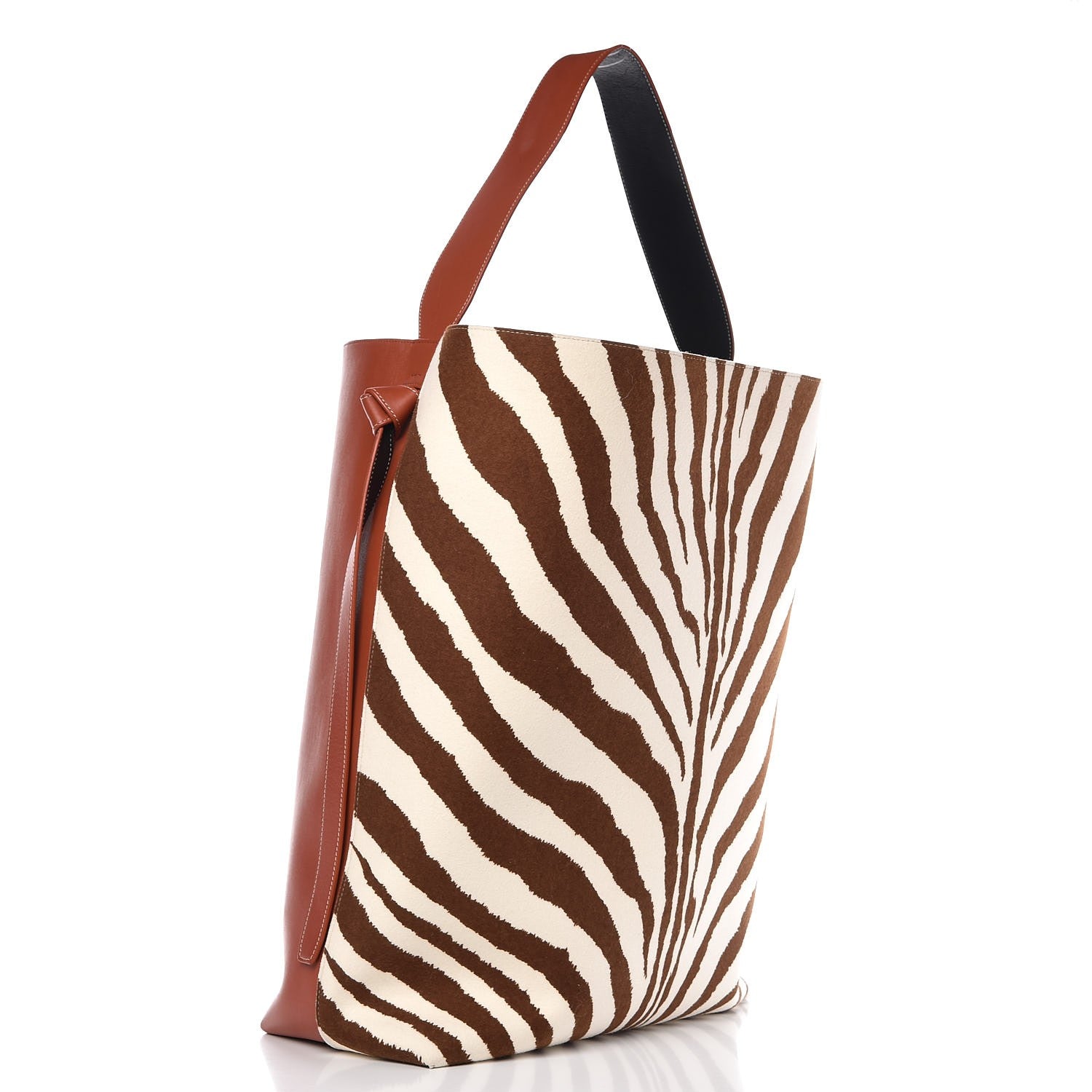 Celine Smooth Calfskin Felt Zebra Printed Oversized Twisted Cabas Chalk Brick 4 of 12