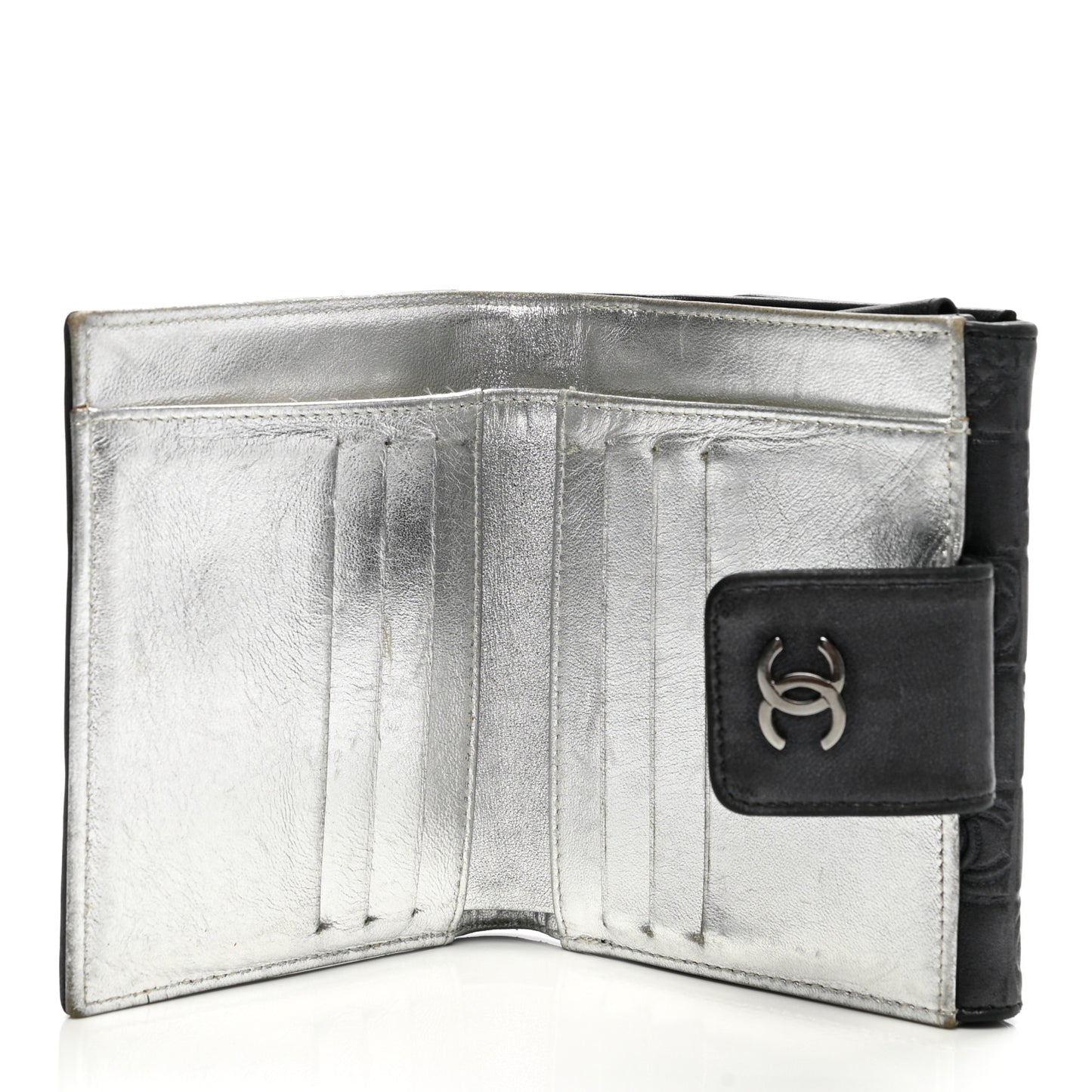 Metallic Lambskin Precious Symbols French Wallet Dark Silver