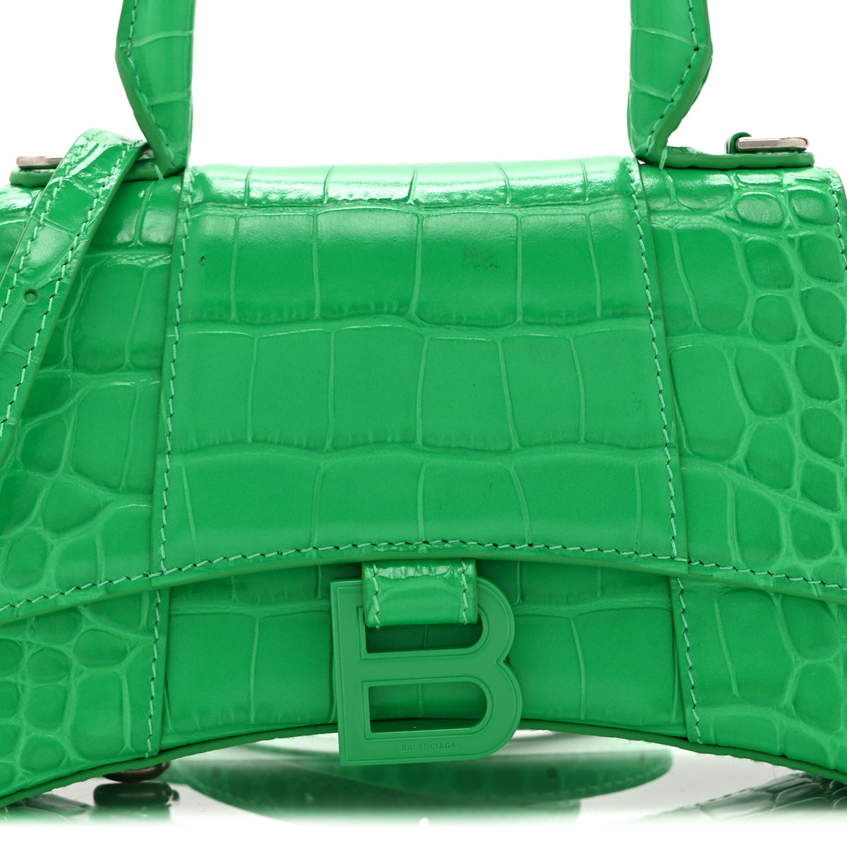 Shiny Calfskin Crocodile Embossed Hourglass Top Handle Bag XS Vivid Green