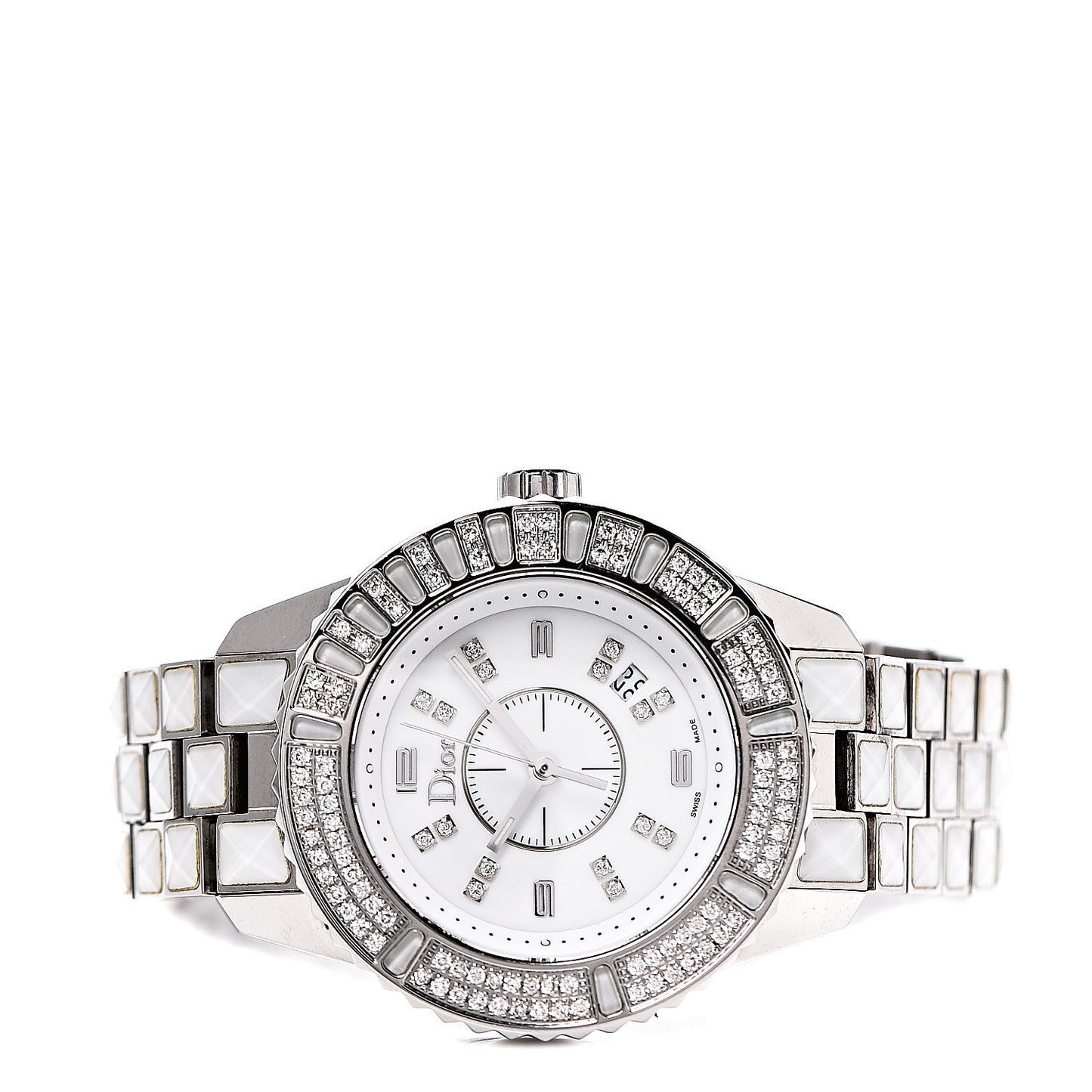Stainless Steel Diamond Bezel Sapphire 33mm Christal Quartz Watch White