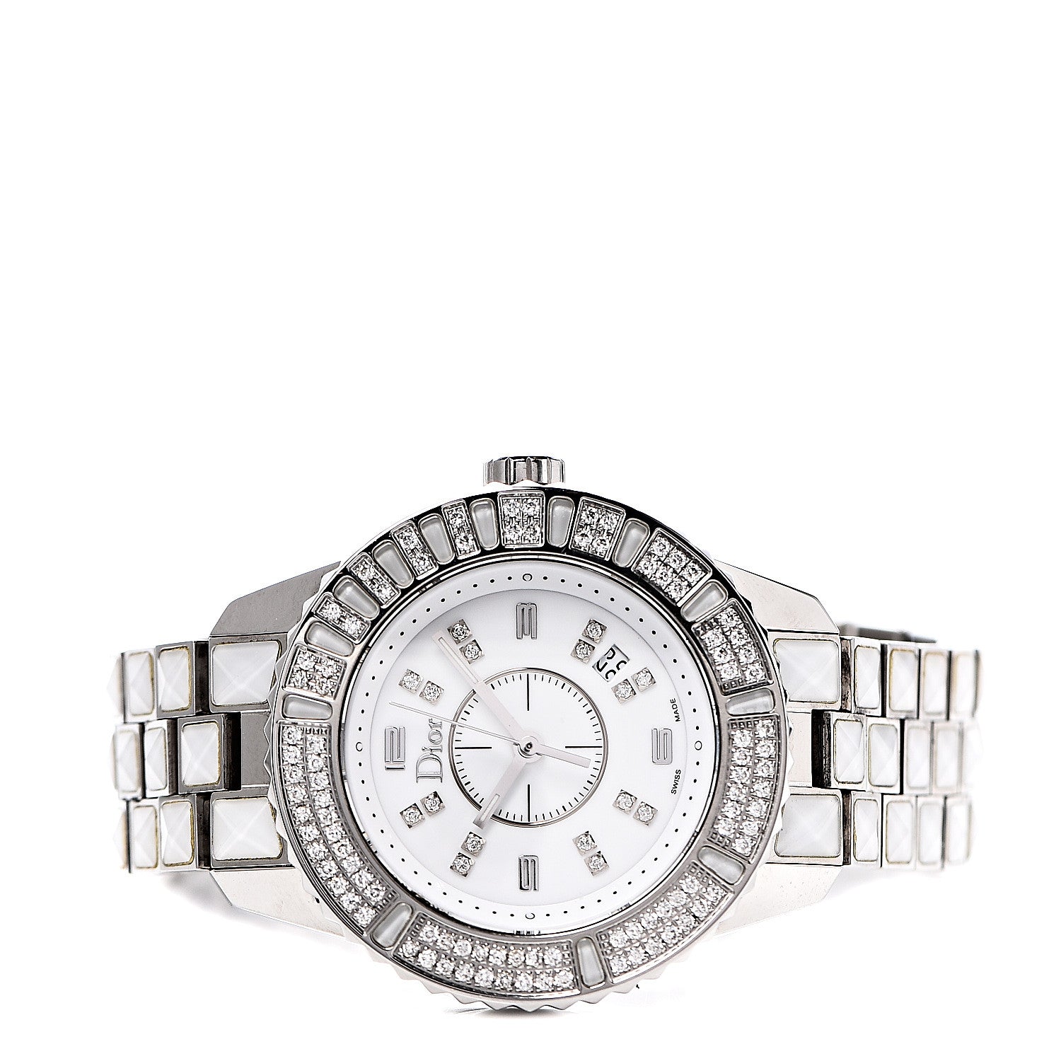 Christian Dior Stainless Steel Diamond Bezel Sapphire 33mm Christal Quartz Watch White 3 of 7