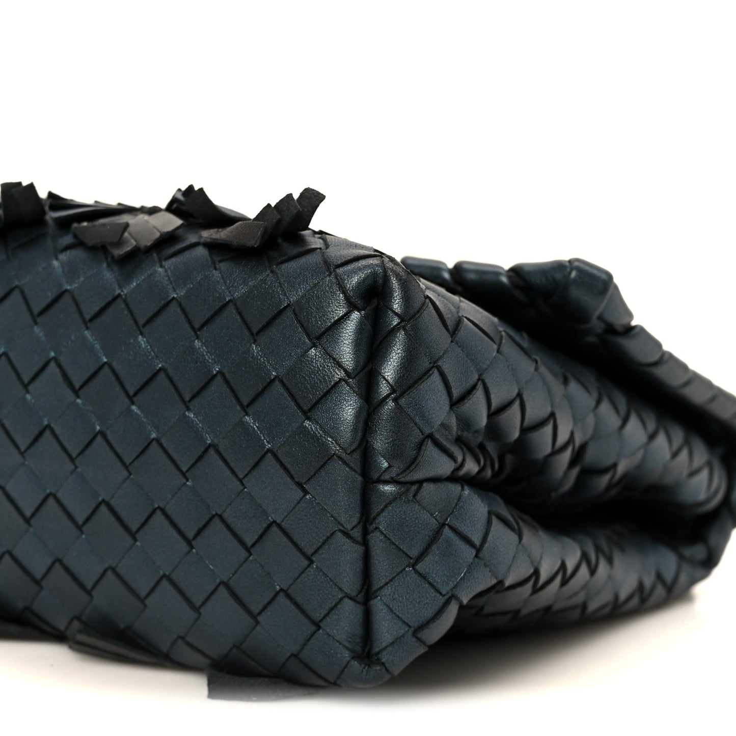Metallic Nappa Intrecciato Fringe Studded Olimpia Bag Blue Black Blue Black