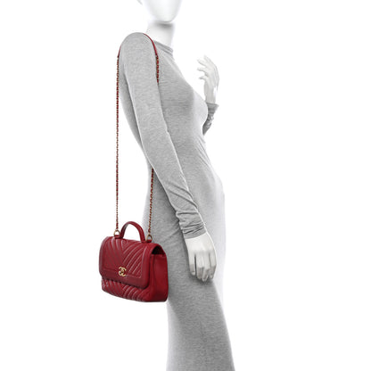 Chanel Calfskin Chevron Quilted Top Handle Flap Red 2 of 10