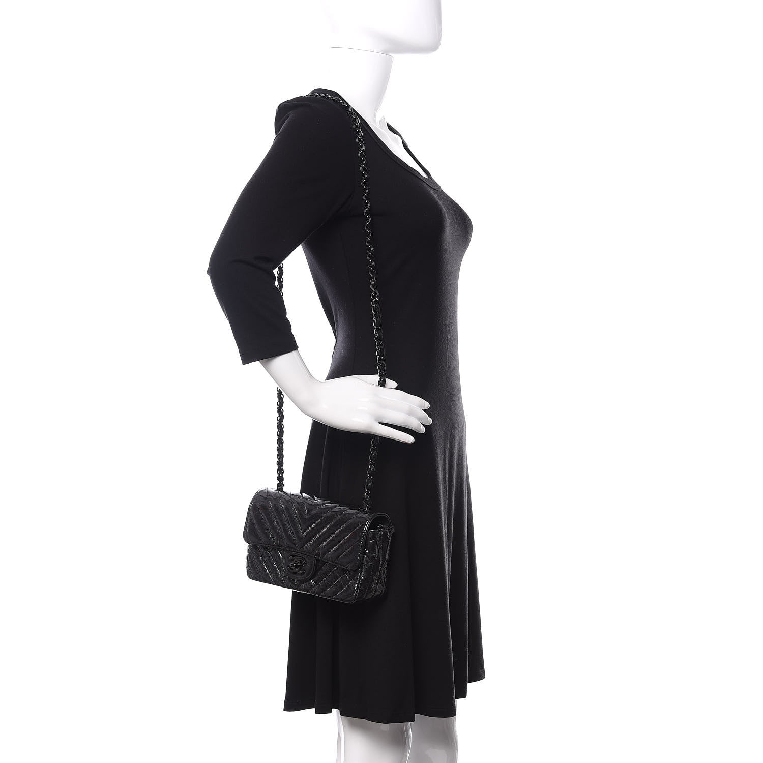 Chanel Patent Metallic Crumpled Calfskin Chevron Quilted Mini Rectangular Flap So Black 2 of 11