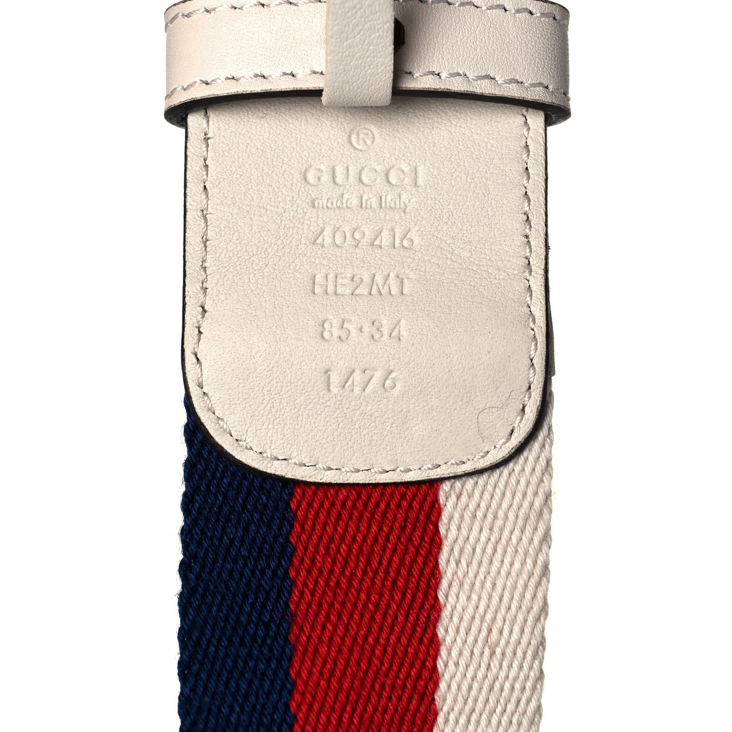 Nylon Calfskin Sylvie Web Double G 40mm Belt 85 34 Mystic White Hibiscus Red Maritime