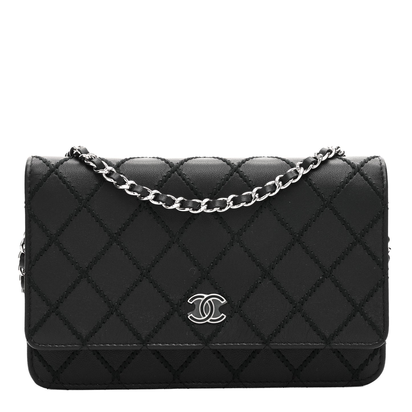 Calfskin Whipstitch Wallet On Chain WOC Black